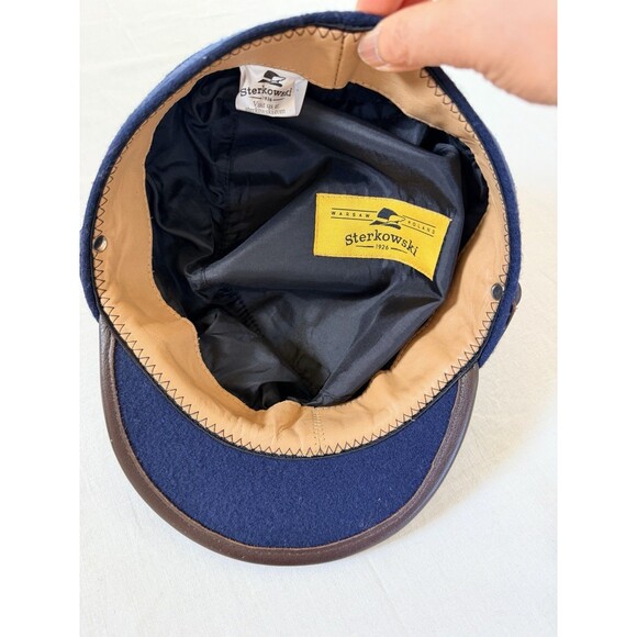 Sterkowski Wool Newsboy Cap Navy Blue Baker Boy Hat Leather Trim Poland 20.5” main image 12